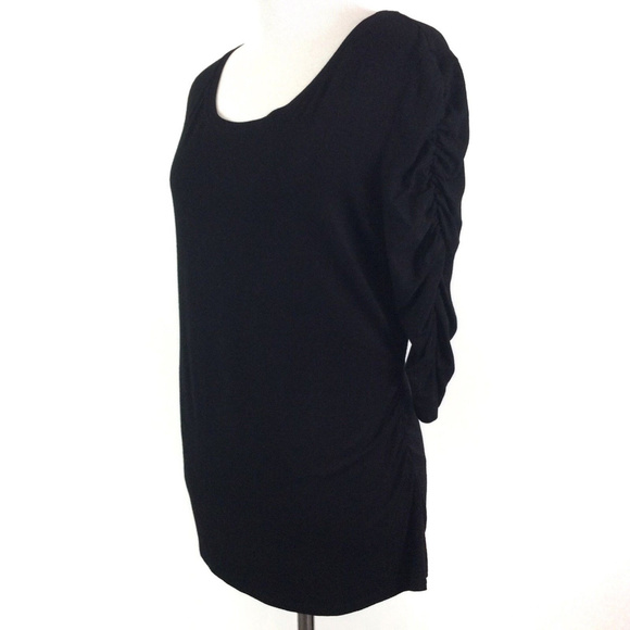 ❌SOLD❌Vince Camuto Ruched 3/4 Sleeve Top Black Med - Picture 2 of 5